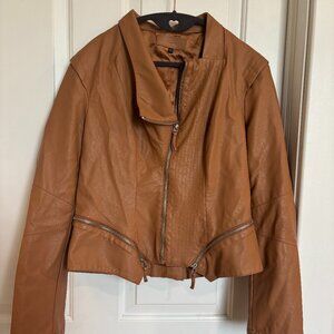 [BLANKNYC] Cognac Brown Faux Leather Moto Jacket – Size L